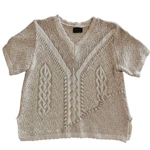 Well Made Cotton Fine Detail Boxy V-Neck Greige Sweater - Sz S-M Open To Offers